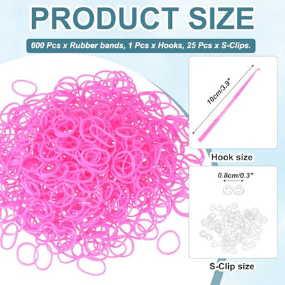 MECCANIXITY 600 Pcs Loom Rubber Bands Kit with 25 Pcs S-Clips 1-Hook Rubber Bands Refill Bracelet Making Kits for Weaving DIY Handcrafts Gift, Pink - color: Pink