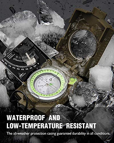 Eyeskey Multifunctional Military Sighting Navigation Compass with Inclinometer | Impact Resistant & Waterproof Compass for Hiking, Camping - color: Compass with Inclinometer-Green