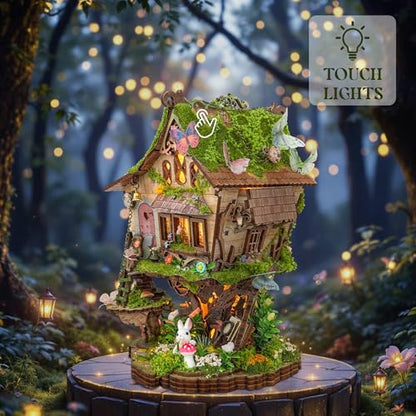 Fairy Treehouse Book Nook Kits for Adults with Warm LED Lights - color: Rowan's Tree House