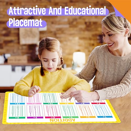 6 Pack Placemats for Kids, Non-Slip Washable Table Mat, Reusable Addition, Subtraction, Time, Calendar, Money & Holiday Placemats for Home, Kindergarten, Classroom, Nursery - style: Time