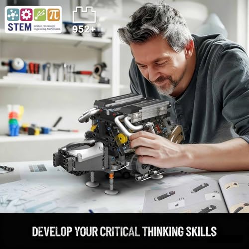 Mould King 10131 W16 Engine Building Blocks Sets, V8 Engine Model kit that Run, Build Your Own STEM Model Engine, 16-Cylinder Car Engine Building Engineering Toys(952+PCS) - style: 10131 Engine Model