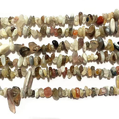 7-8mm Natural Botswana Agate Gemstone Chips Healing Gravel Bracelets Necklace Kit Irregular Tumble Stone Beads DIY Crafts Design Jewelry Making 32" - color: Botswana Agate