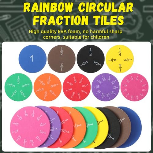 Sayglossy 6 Sets Fraction Circles for Math Classroom, Circles - style: Circles