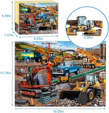 Puzzles for Kids Ages 6-8 8-10 -200 Piece Puzzles Construction Site Puzzle - color: Engineering Vehicle