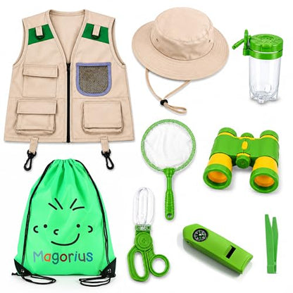 I Wonder' Explorer Kit for Kids - 9 Piece Adventure & STEM Outdoor Set with 3-in-1 Compass, Binoculars, and Butterfly Net - Educational Gift for Boys and Girls