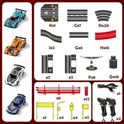 30 FT Slot Car Race Tracks Sets Toys for Ages 8-10,1:43 Dual Race Car Track
