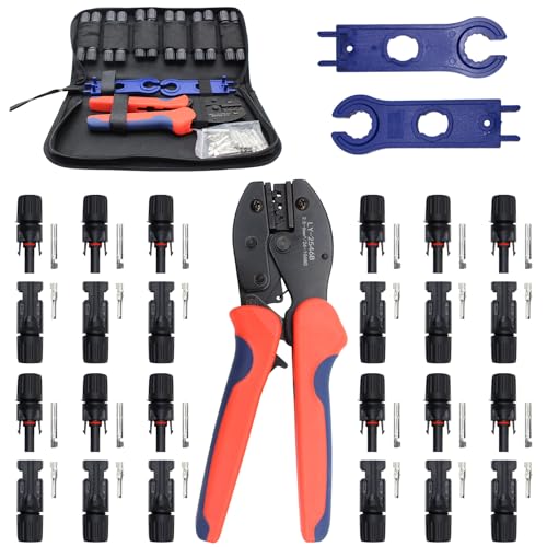 MC-4 Connector kit Solar Cable Connector kit 12 Pairs of Solar connectors and 2 Spanner Wrenches Along with a Wire Crimper Photovoltaic System Connector kit - color: Mc4-12set
