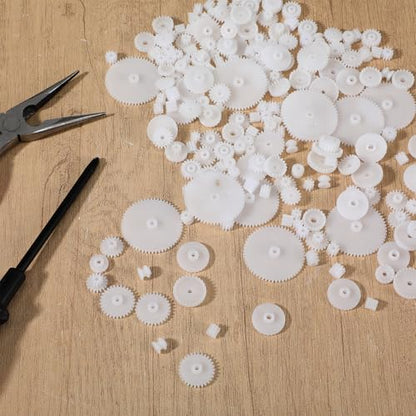 200 Pcs Plastic Gear Set, Single-Gear, Spindle Gears, Small Motor Gears, Model Toy Gear Kit, DIY Gear-Assortment Accessories Set for Model (6 Styles)