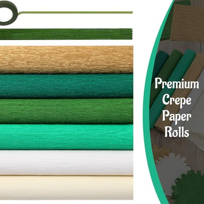 Gersoniel 57 Pcs Crepe Paper DIY Kit for Flower Making, Dark Green and Gold - color: Dark Green and Gold