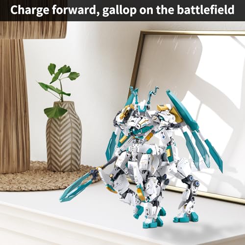 CSNRHG White Horse Dragon Samurai mech Robot Model Knight 2 in 1 Building Blocks Toy Set Mythical Birthday for Age 8+ Children Adults Teens 731 Pieces - color: White Dargon Horse