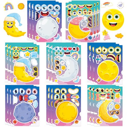 24 Sheets Moon Make a Face Sticker, Moon Mix and Match Stickers DIY Crafts for Home School Classroom Activity Reward Party Favors - style: Moon