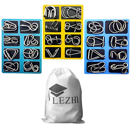 IQ Toys, Metal IQ Puzzle Set of 24, IQ Test Mind Game Toys Brain Teaser Metal Wire Puzzles Magic Trick Toy