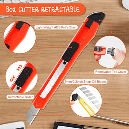 8 Pack Box Cutter Utility Knife, 9mm Snap-off Box Cutter Retractable for Opening Packages Cartons, Boxes, Disposable Box Cutters Exacto Knife Perfect for Office and Home use - color: 8 Pack - Red, Yellow, Blue, Green