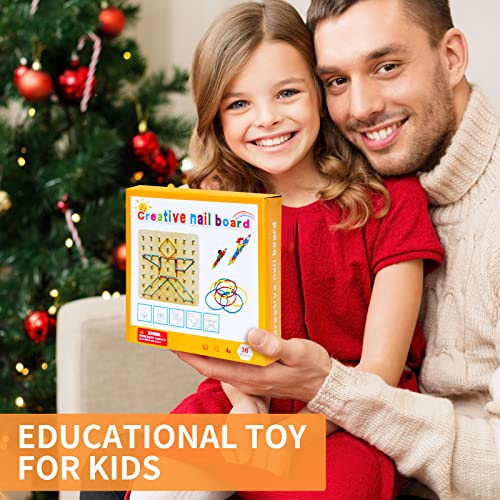 HEELWIRE Wooden Geoboard,Montessori Toy,Graphical Mathematical Education Toy for Kids with Pattern Cards and Rubber Bands to Figures and Shapes, Brain Teaser STEM Toy Geo Board (6 * 6 * 0.6 in) - size: 6*6*0.6 in
