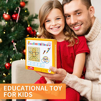 HEELWIRE Wooden Geoboard,Montessori Toy,Graphical Mathematical Education Toy for Kids with Pattern Cards and Rubber Bands to Figures and Shapes, Brain Teaser STEM Toy Geo Board (6 * 6 * 0.6 in) - size: 6*6*0.6 in