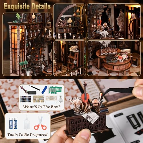 DIY Miniature House Kit for Adults & Teens, Grand Bookstore Scene Mini House Decor with LED, 3D Wooden Puzzle Gift for Book Lovers & DIY Fans (Bacchus Bookstore) - style: Bacchus Bookstore