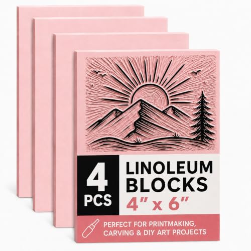 Bobblebro 4 PCS 4"x6" Soft Linoleum Blocks for Printmaking & Stamp Making - color: pink