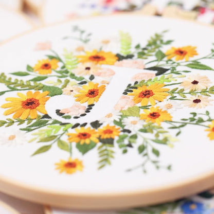 artcici Embroidery Kits Plant Flower Letter J Patterns for Beginners Adults, Full Range Embroidery Starter Kits Cross Stitch Needlework Supplies (Letter J) - color: Letter J