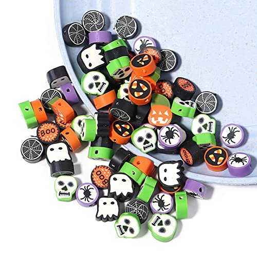 100 Pcs Halloween Polymer Clay Beads Heishi Spacer Beads Supplies for DIY Bracelet Earring Necklace Jewelry Making - color: Halloween