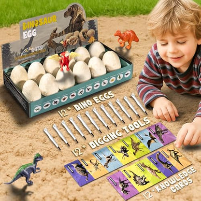 12 Dinosaur Eggs Excavation Dig Kit, Dino Party Favors for Kids Age 3+ Year - color: 12 Dinosaur Eggs