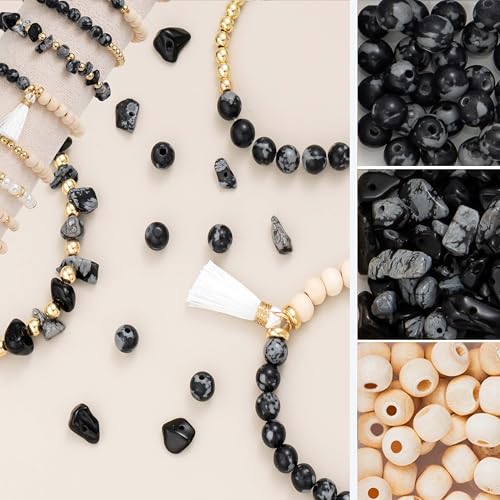 Xylise Jewelry Making Supplies Kit Natural Stone Beads for Irregular Natural Stone with for DIY Craft Bracelet Necklace Earrings for Adults (Black White) - color: Black White