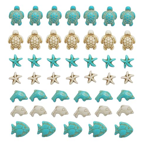 Julie Wang 55PCS Man-made Turquoise Beads Blue White Starfish Turtle Dolphin Fish Ocean Charms for Jewelry Making Summer Beach Beads Sea Pendants Necklace Earring Bracelet Craft DIY Supplies - color: Style A-55PCS