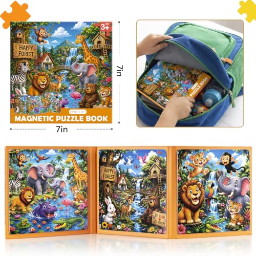 Biarek Animal Magnetic Puzzles for Kids 3-5, 3-in-1 61-Piece Travel Toy - color: Jungle Animal - 61 Pieces