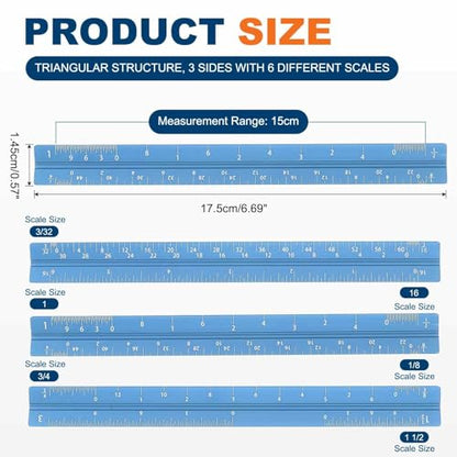 HARFINGTON Architectural Scale Ruler, 7 Inch Standard Aluminum Alloy Architect Triangular Small Scale Laser-Etched Blueprint Drafting Ruler for Architects Engineers, Blue - color: Blue, size: 7 Inch
