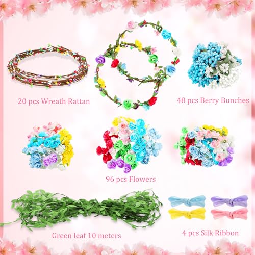 Syhood 20 Sets DIY Flower Crown Making Kit for Girls, Paper Rose - color: Paper Rose
