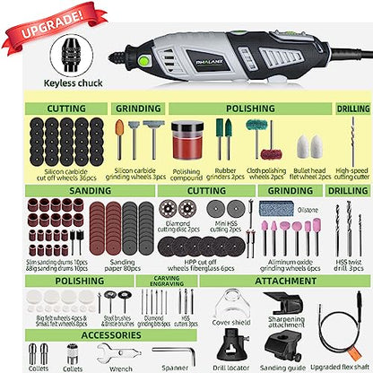 PHALANX 180W Rotary Tool Kit, 1.5-Amp 6 Variable Speed with Flex Shaft, 8000-35000RPM Rotary Multi-Tool& 213pcs Accessories Kit, Power Multiuse Set Prefect for Crafting Projects and DIY Creations - color: 213pcs Rotary Tool
