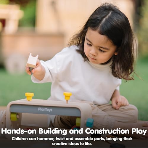 PlanToys® Wooden Little Tool Bench Montessori Construction Kids STEM Toy - color: Little Tool Bench