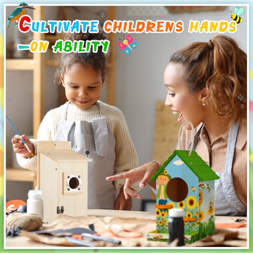 Liliful 4 Pack Bird House Kit for Kid, Wood DIY Birdhouse, Playful Style - color: Playful Style