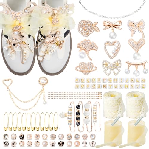 RQAYE Shoe Charms for Sneakers,Junk Socks Charms Kit with Lace Shoelaces - style: Noble Pearl