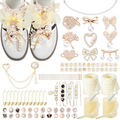 RQAYE Shoe Charms for Sneakers,Junk Socks Charms Kit with Lace Shoelaces - style: Noble Pearl