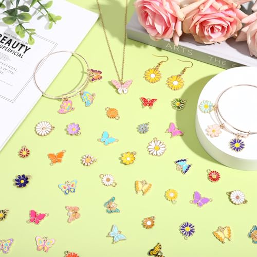 SANNIX 110Pcs/55 Pairs Mixed Flower Butterfly Charms for Jewelry Making - style: Flower Butterfly Charms