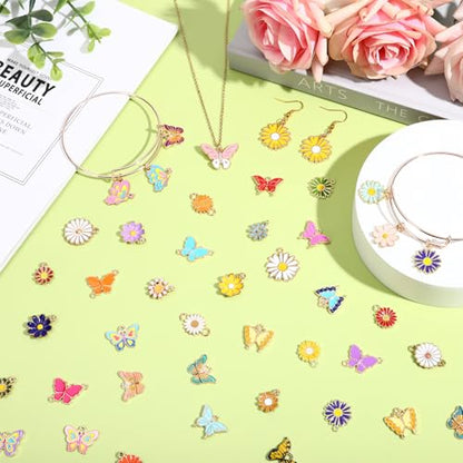 SANNIX 110Pcs/55 Pairs Mixed Flower Butterfly Charms for Jewelry Making - style: Flower Butterfly Charms