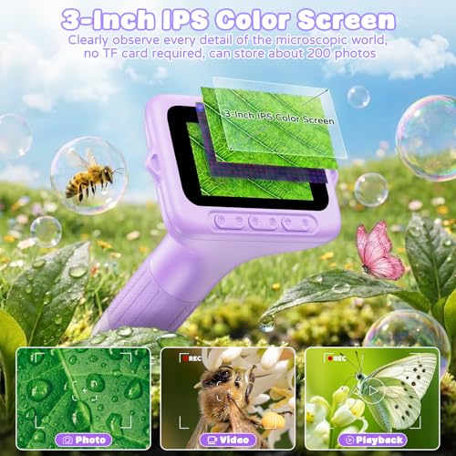 Kids Microscope, 1000X with 3.0" Large IPS Screen (Purple) - color: Purple