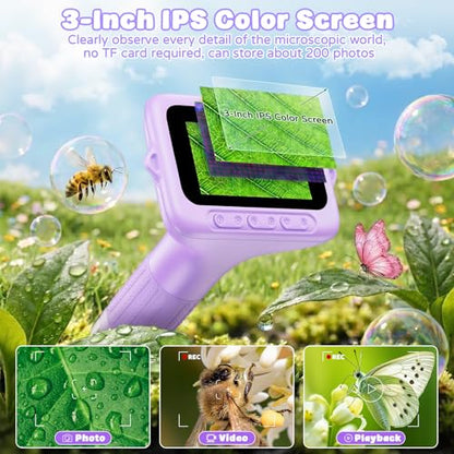 Kids Microscope, 1000X with 3.0" Large IPS Screen (Purple) - color: Purple