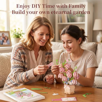 rowood 3D Puzzle Wooden Flower Craft Kit for Adults-Pink Lily of the Valley - style: Pink Lily of the Valley