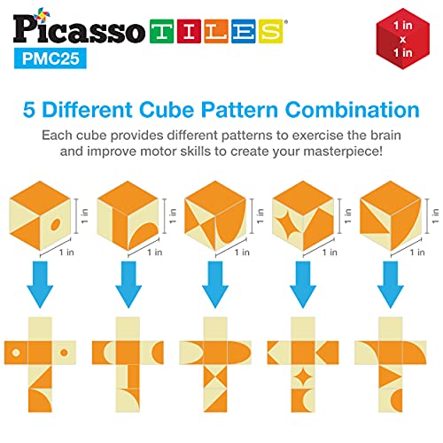 PicassoTiles 25 Piece Magnetic Puzzle Game Magic Cube Puzzles Brain Teaser Set Kids Toy Magnet Pattern Block Matching Toys with Free Ideabook 150+ Inspirations Included STEM Learning Early Education