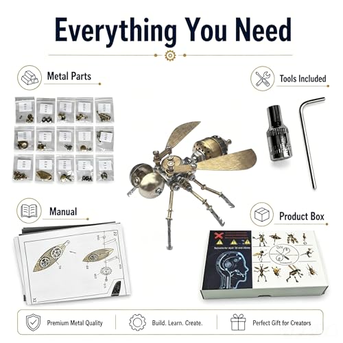 3D Metal Puzzle Mechanical Model Kit Steampunk Bee Insect 140+ Parts No Glue Build Premium Desktop Decor Christmas & Birthday Gift for Adults Hobbyists (Little Bee -B) - style: Little Bee -B