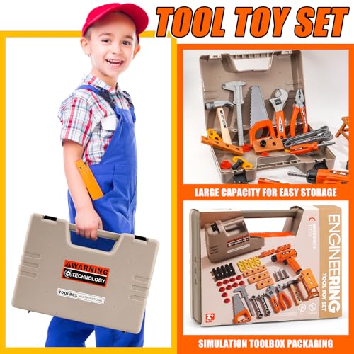 45Pcs Kids Tool Set with Electric Drill Toy and Portable Toddler Toolbox, Tool Box for Kids Age 3-5,Montessori Play Toolbox, STEM Educational Tool Toys Birthday Gift At Ages 3–6 for Pretend Play Sets