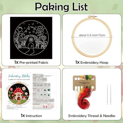 Louise Maelys Embroidery Kit for Beginners, Mushroom House Pattern - color: Mushroom House