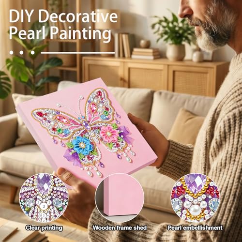Xylzzuit Pearl Painting Kit with Frame 9.84x9.84IN Colorful DIY Gemstone Pearls Beads Art Craft for Adults Home Desktop Wall Decor (Butterfly02) - color: Butterfly02
