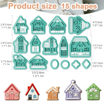 15Pcs House Polymer Clay Cutters Geometric Clay Earrings Cutters Polymer Jewelry Cutter for Earrings Making Party Festival DIY Supplies - color: House