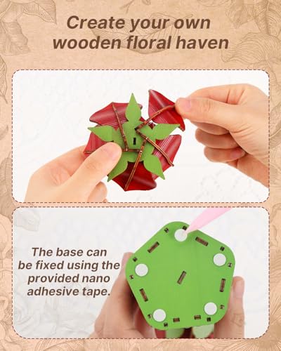 Kaayee 3D Flower Puzzles for Adults-Rose, Wooden Flowers Craft for Adults - color: Rose