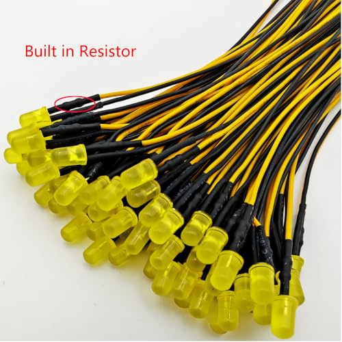 Gebildet 50pcs 3V-4.5V-5V-6V-7.5V-9V-12VDC 5mm Yellow LED Lights Emitting Diodes, 12VDC Prewired 7.9 Inch V LED Light Diffused Colored Lens Small LED - color: Yellow-5mm-12V