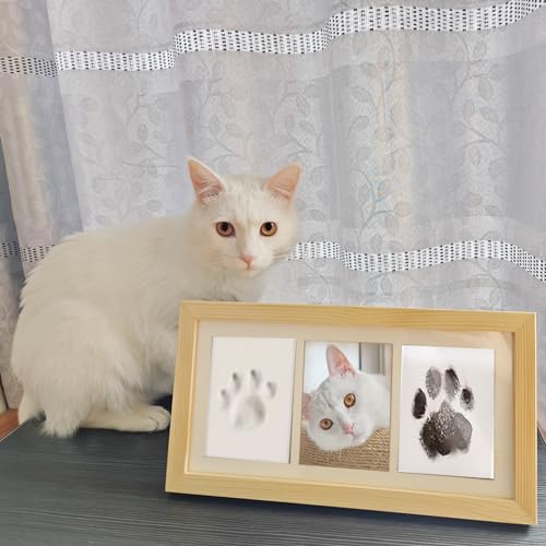 ZAPVLVT Paw Print Impression Kit for Dogs and Cats, 2 Clay, Large Ink Pad, Wooden Picture Frame, Pet Memorial Keepsake, Gift for Pet Owners & Lovers
