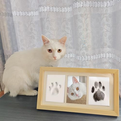 ZAPVLVT Paw Print Impression Kit for Dogs and Cats, 2 Clay, Large Ink Pad, Wooden Picture Frame, Pet Memorial Keepsake, Gift for Pet Owners & Lovers