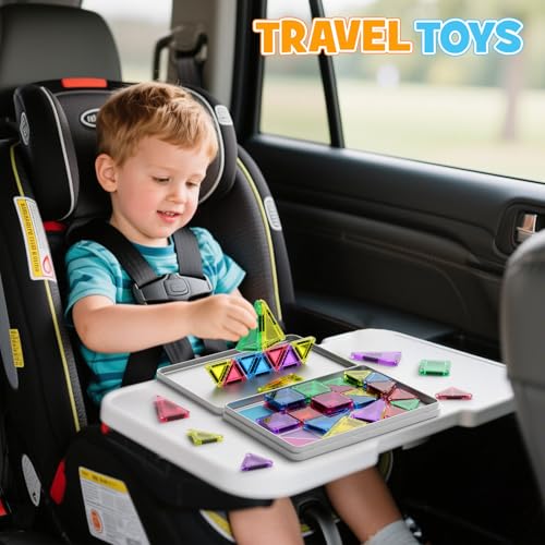 42PCS Mini Magnetic Tiles Travel Set with Iron Storage Box - Portable STEM Building Blocks for Kids 3-8, Montessori Educational Magnet Toys for Airplane, Car Rides & On-The-Go Play - size: Mini